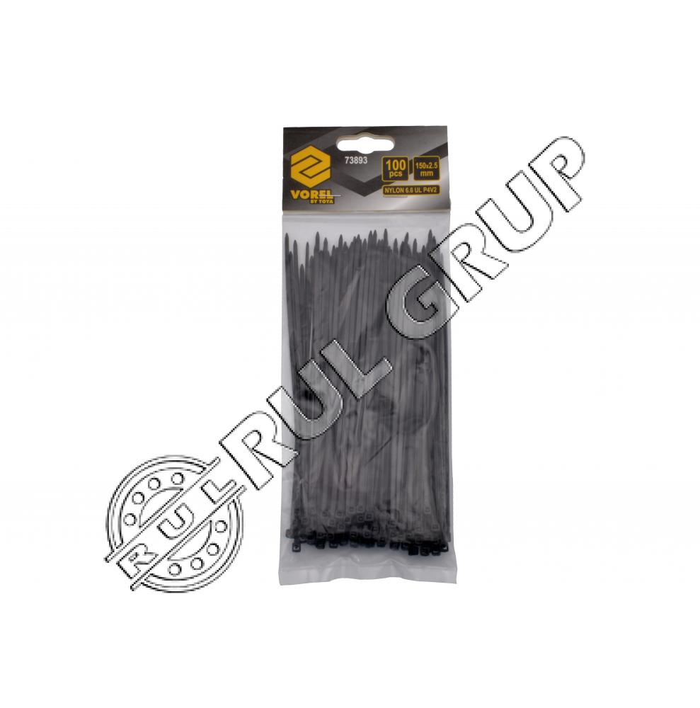 COLIERE PLASTIC NEGRU 150X2.5mm 100BUC 73893 VOREL